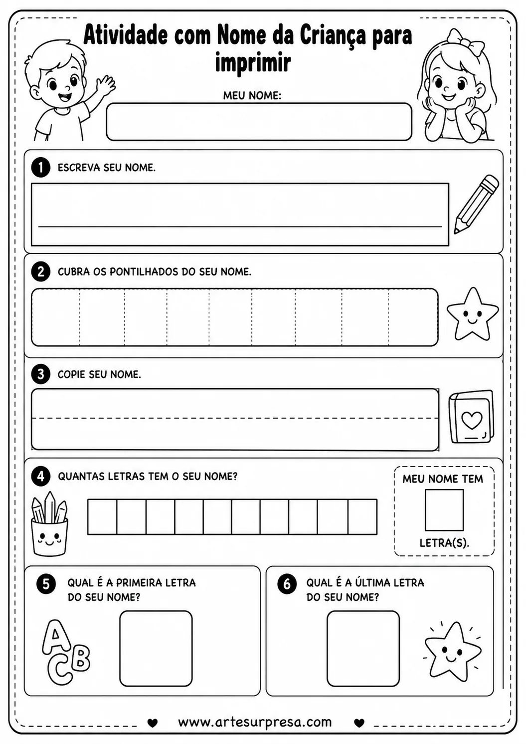 Atividade com nome da criança para imprimir em PDF para educação infantil e alfabetização