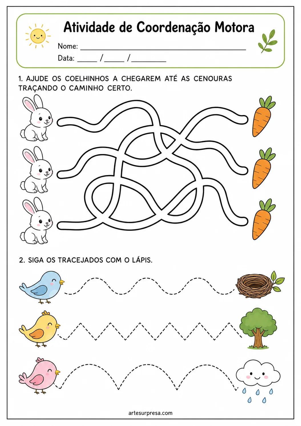 Atividade de coordenação motora infantil para imprimir em PDF para educação infantil