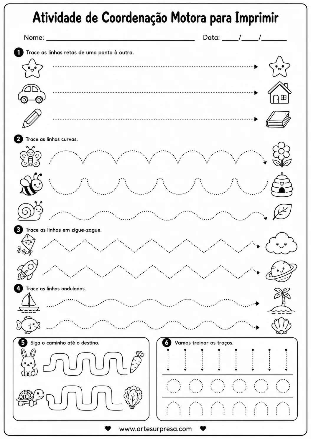 Atividade de coordenação motora para imprimir em PDF para educação infantil