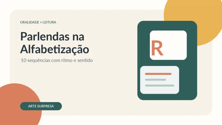 Crianças recitando parlenda com cartões ilustrados em roda de leitura