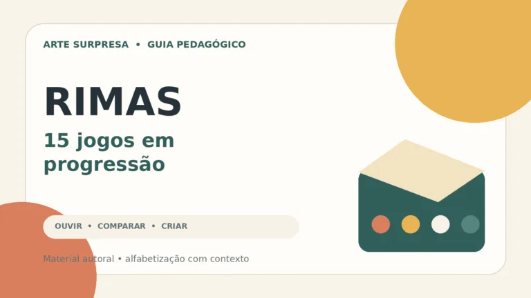 Crianças brincando com cartões de palavras que rimam em uma mesa pedagógica
