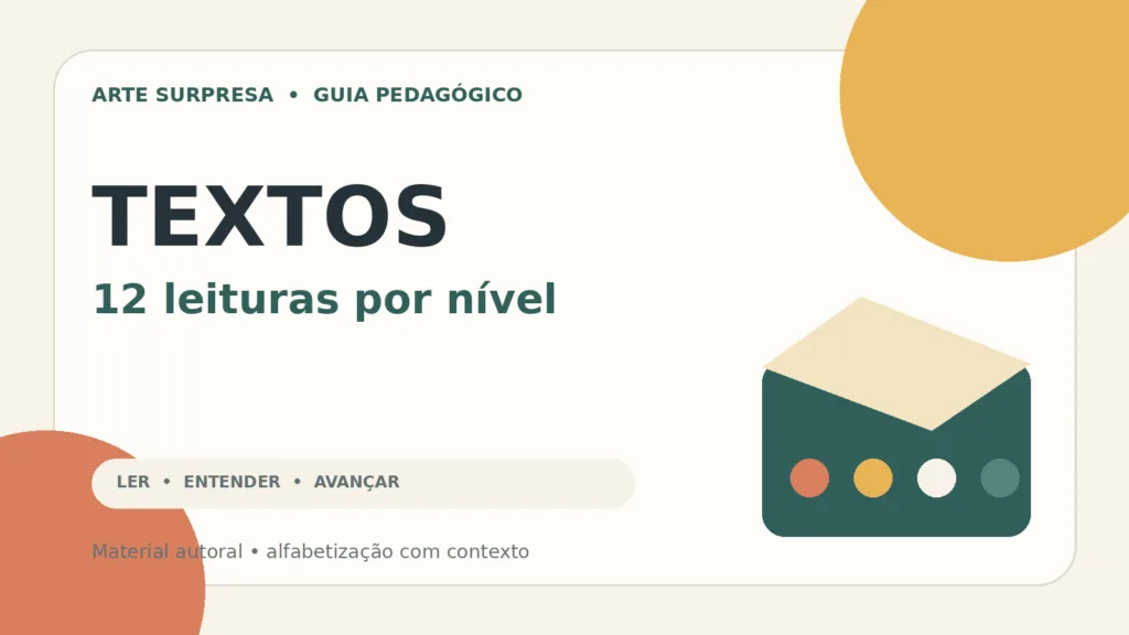 Criança lendo cartões com textos curtos graduados e ilustrações discretas