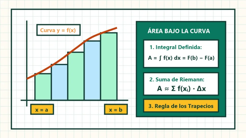 cómo calcular el área bajo la curva dibujo con integral definida y sumas de Riemann