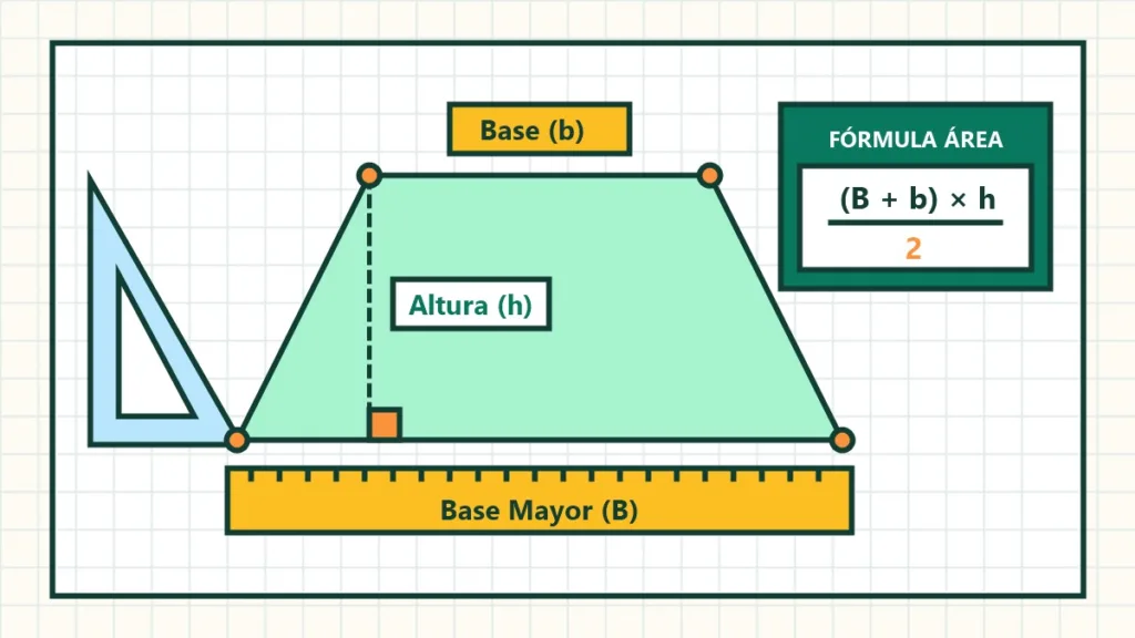 cómo calcular el área de un trapecio dibujo con base mayor base menor y altura
